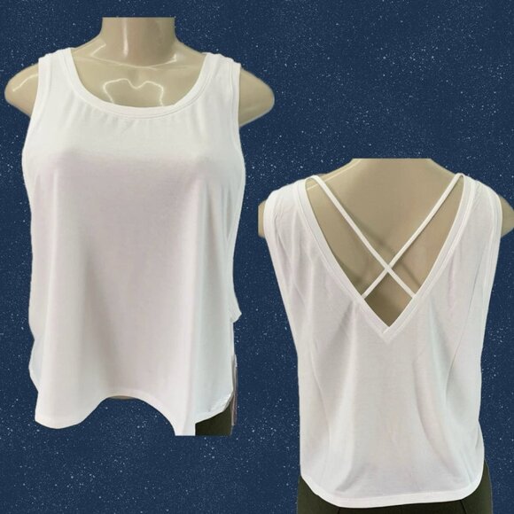 New Balance XL White Logo Reversible Neckline Wicking Relaxed Fit Crop Tank Top - Picture 1 of 6
